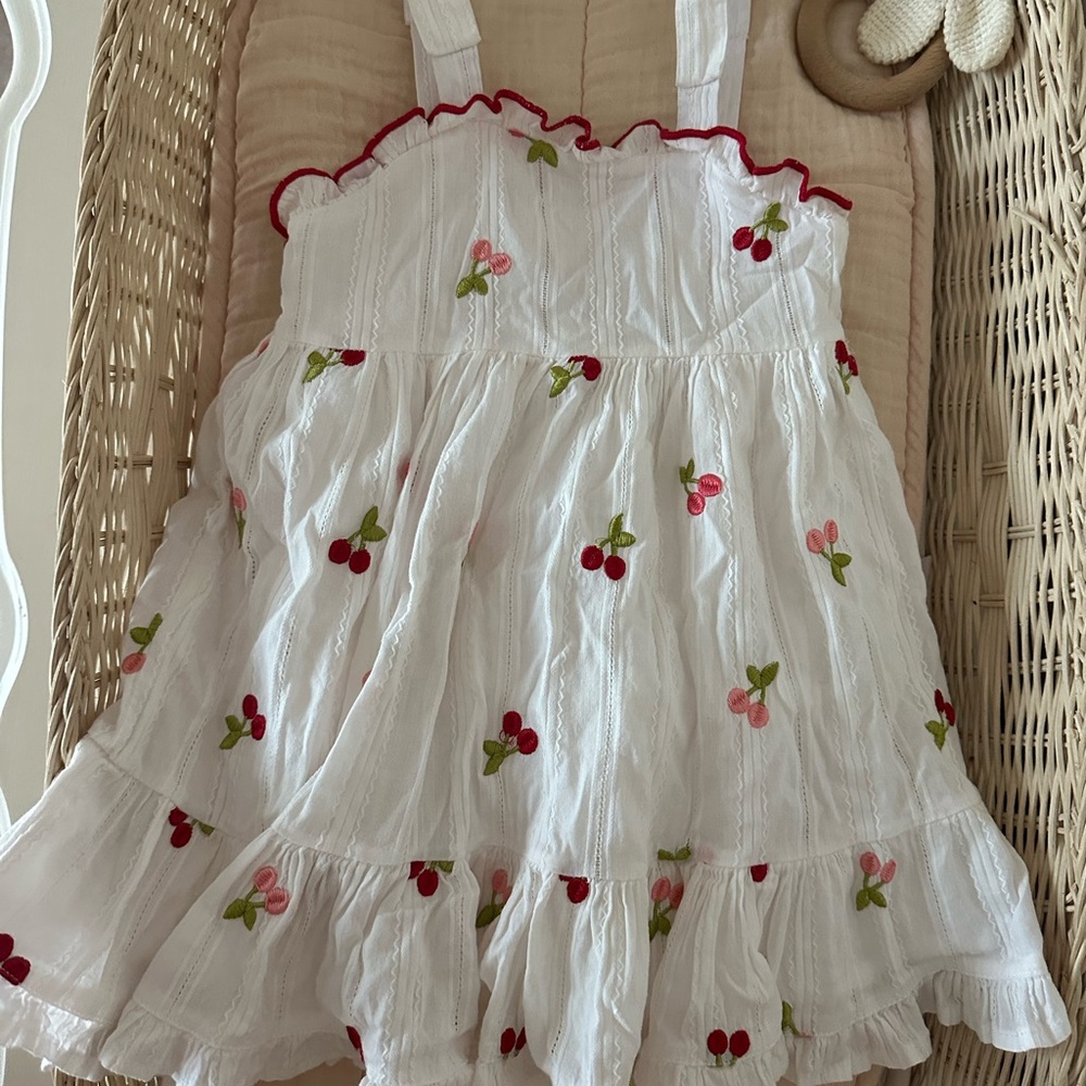 White Dress with Cherry Embroidery toddler dress